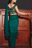 Kamaali Couture Green ruffle sari and blouse Online Shopping