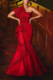 Kamaali Couture Red one shoulder sari gown Online Shopping