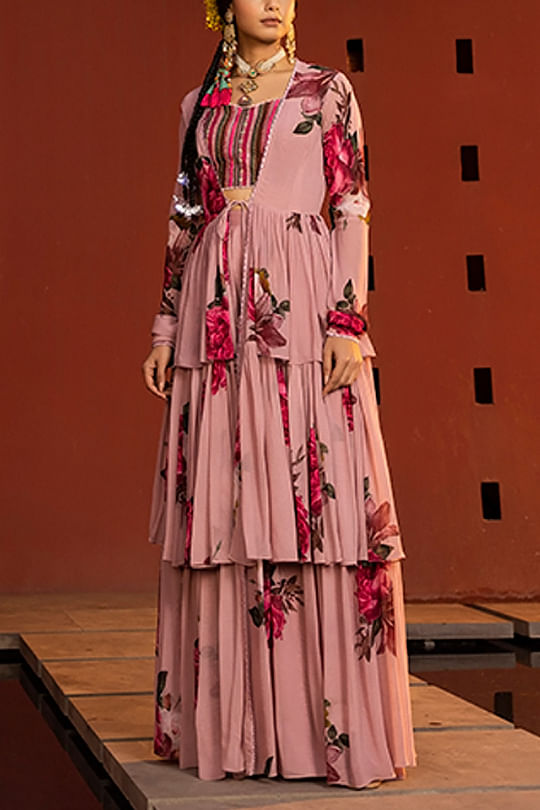 Kalista Blush pink printed sharara set Online Shopping