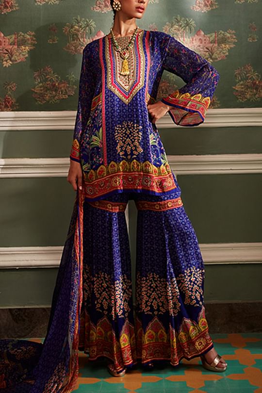 Kalista Midnight blue kurta and gharara set Online Shopping