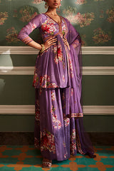 Kalista Lavender floral kurta and gharara set Online Shopping