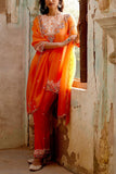 Khushboo Bagri Orange floral embroidery kurta set Online Shopping