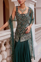 Sanya Gulati Teal embroidered shirt and sharara set Online Shopping