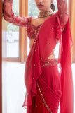 Sanya Gulati Fuchsia pre-stitched sari set Online Shopping