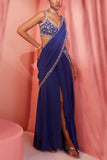 Sanya Gulati Blue pre-draped sari set Online Shopping