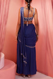 Sanya Gulati Blue pre-draped sari set Online Shopping