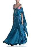 Mandira Wirk - Indian Aegean blue draped sari set Online Shopping