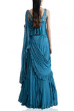 Mandira Wirk - Indian Aegean blue draped sari set Online Shopping