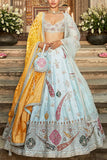 Matsya Powder blue embroidered lehenga set Online Shopping