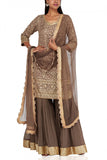 Megha and Jigar Brown embroidered kurta with gharara and dupatta Online Shopping