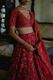 Mishru Red embroidered lehenga set Online Shopping