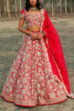 Mishru Red embroidered lehenga set Online Shopping