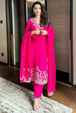 Mrunalini Rao Fuschia pink floral embroidered kurta set Online Shopping