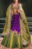 Masaba Purple and green floral embroidered lehenga set Online Shopping