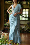 Mynah's Reynu Taandon Blue ruffle sari set Online Shopping