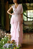 Mynah's Reynu Taandon Pink draped ruffle sari set Online Shopping