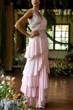 Mynah's Reynu Taandon Pink draped ruffle sari set Online Shopping