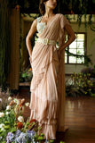 Mynah's Reynu Taandon Nude draped ruffle sari set Online Shopping