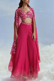 Nachiket Barve Fuchsia pink embroidered cape sharara set Online Shopping