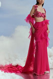 Nachiket Barve Fuchsia pink ruffle sari set Online Shopping