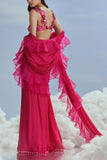 Nachiket Barve Fuchsia pink ruffle sari set Online Shopping