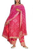 Nidhi Tholia Pink and red bandhej kurta set Online Shopping