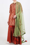 Nikasha Rust brocade kurta with sharara and embroidered dupatta Online Shopping