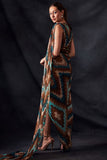 Nikita Mhaisalkar Turquoise printed draped sari Online Shopping