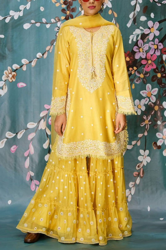 Niti Bothra Yellow embroidered sharara set Online Shopping