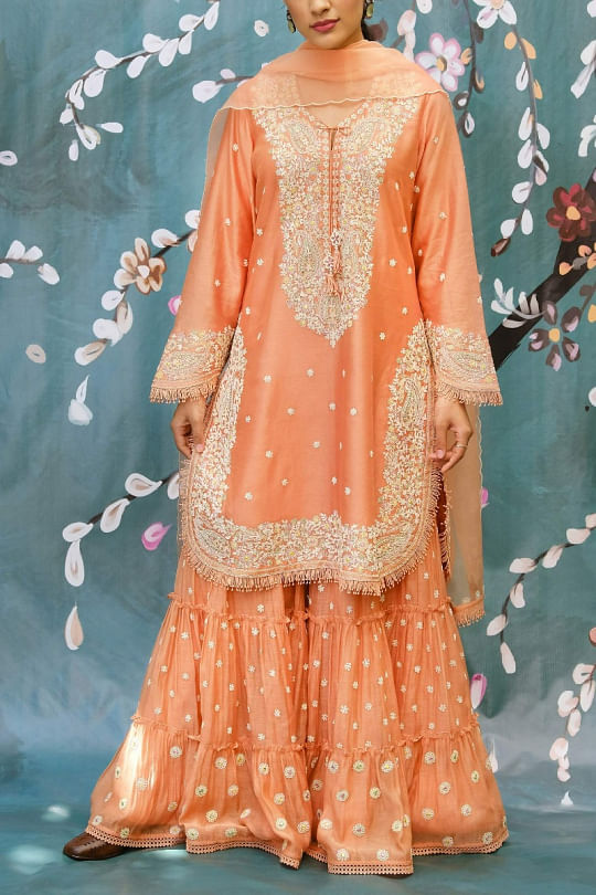 Niti Bothra Peach embroidered sharara set Online Shopping