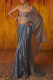 Masumi Mewawalla Periwinkle concept sari set Online Shopping