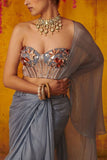 Masumi Mewawalla Periwinkle concept sari set Online Shopping