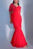 Prémya by Manishii Red draped georgette sari set Online Shopping