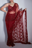 Prémya by Manishii Maroon embroidered sari set Online Shopping