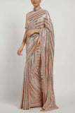 Rabani and Rakha Pink sequin striped sari set Online Shopping