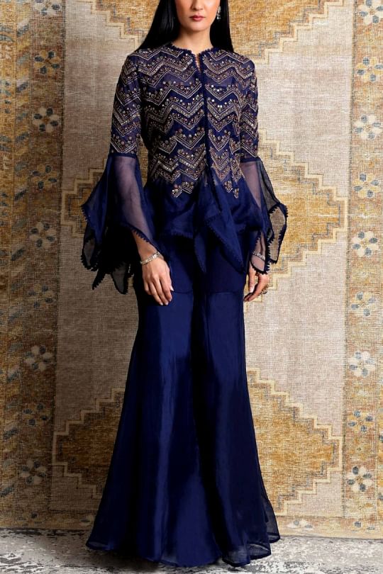 Ridhima Bhasin Navy blue peplum top and sharara set Online Shopping