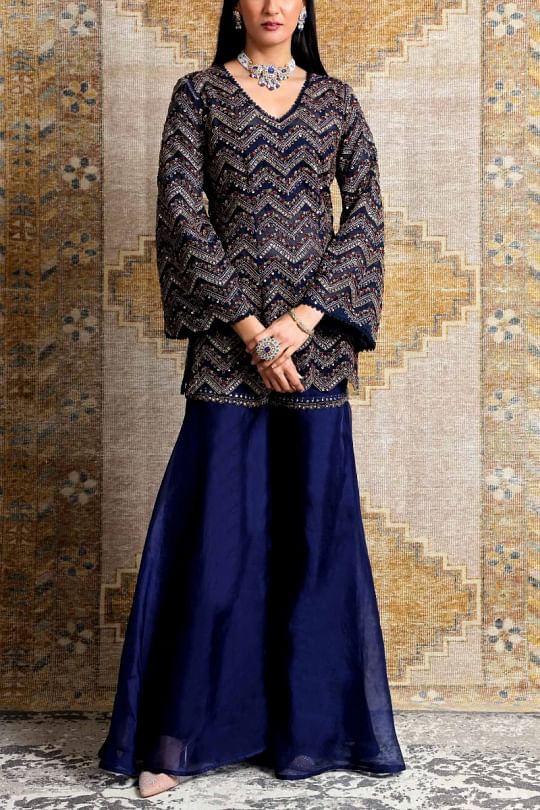 Ridhima Bhasin Navy blue embroidered kurta sharara set Online Shopping