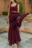 Ridhima Bhasin Plum pre-draped sari set Online Shopping