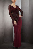 Rohit Gandhi + Rahul Khanna Burgundy embellished concept sari set Online Shopping