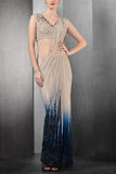 Rohit Gandhi + Rahul Khanna Beige and sapphire ombre sari set Online Shopping