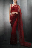 Rohit Gandhi + Rahul Khanna Berry red tulle sari set Online Shopping