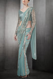 Rohit Gandhi + Rahul Khanna Aqua embellished concept sari set Online Shopping