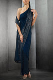 Rohit Gandhi + Rahul Khanna Navy blue draped sari set Online Shopping