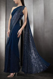 Rohit Gandhi + Rahul Khanna Navy blue draped sari set Online Shopping