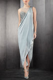 Rohit Gandhi + Rahul Khanna Silver satin sari gown Online Shopping