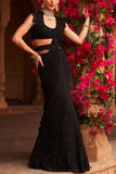 Reeti Arneja Black embroidered draped sari set Online Shopping