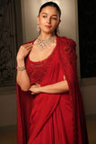 Ridhima Bhasin Red pre-draped sari set Online Shopping