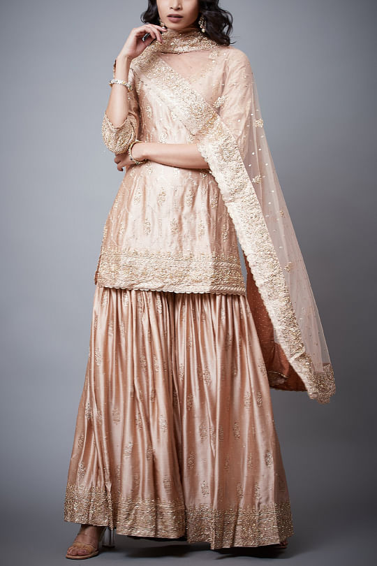 Ritu Kumar Beige embroidered kurta and garara set Online Shopping