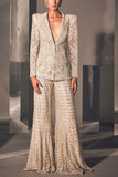 Ritika Mirchandani Silver grey bugle and bead embroidered blazer set Online Shopping