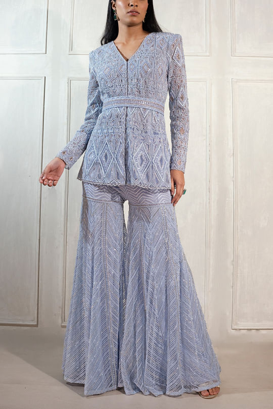 Ritika Mirchandani Pastel blue kurta and sharara set Online Shopping